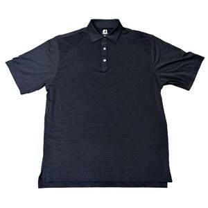 FootJoy Polo Shirt Mens Black & Gray Striped Performance Stretch Golf Light